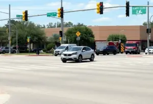 Emergency responders at a vehicle collision scene in Austin, Texas.