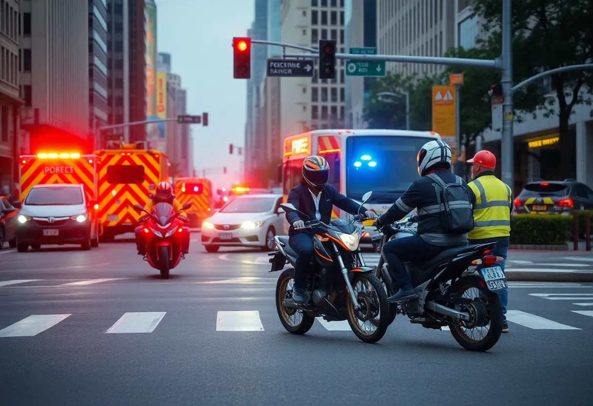 Scene of a traffic collision involving a cyclist and motorcycle in South Austin