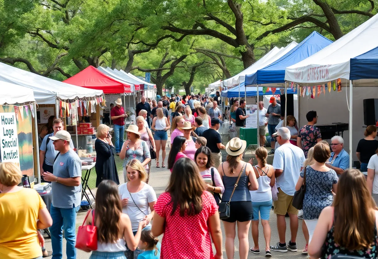 Community festival in Austin with artists and musicians performing.