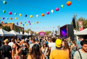 A lively music festival featuring various performers and enthusiastic crowds in Austin.