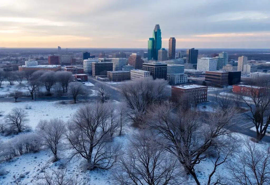 Winter landscape of Austin, Texas during an extreme cold warning