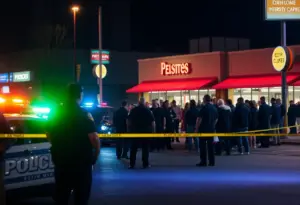 Police investigation at a strip mall in Austin at night