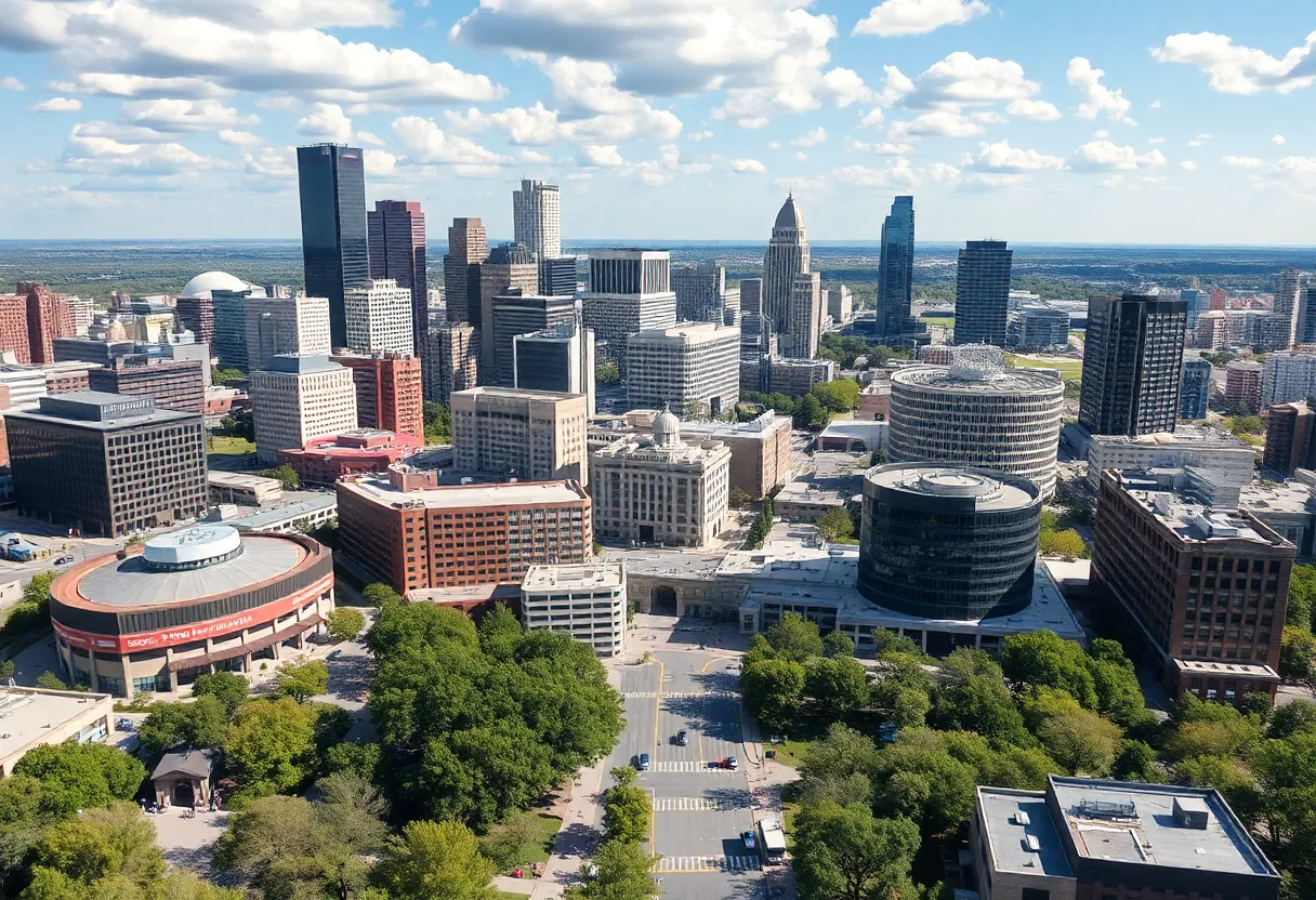 A panoramic view of Austin showcasing diverse sectors including sports, technology, and education.