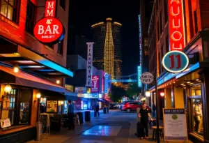 Bar establishments in Austin, Texas at night