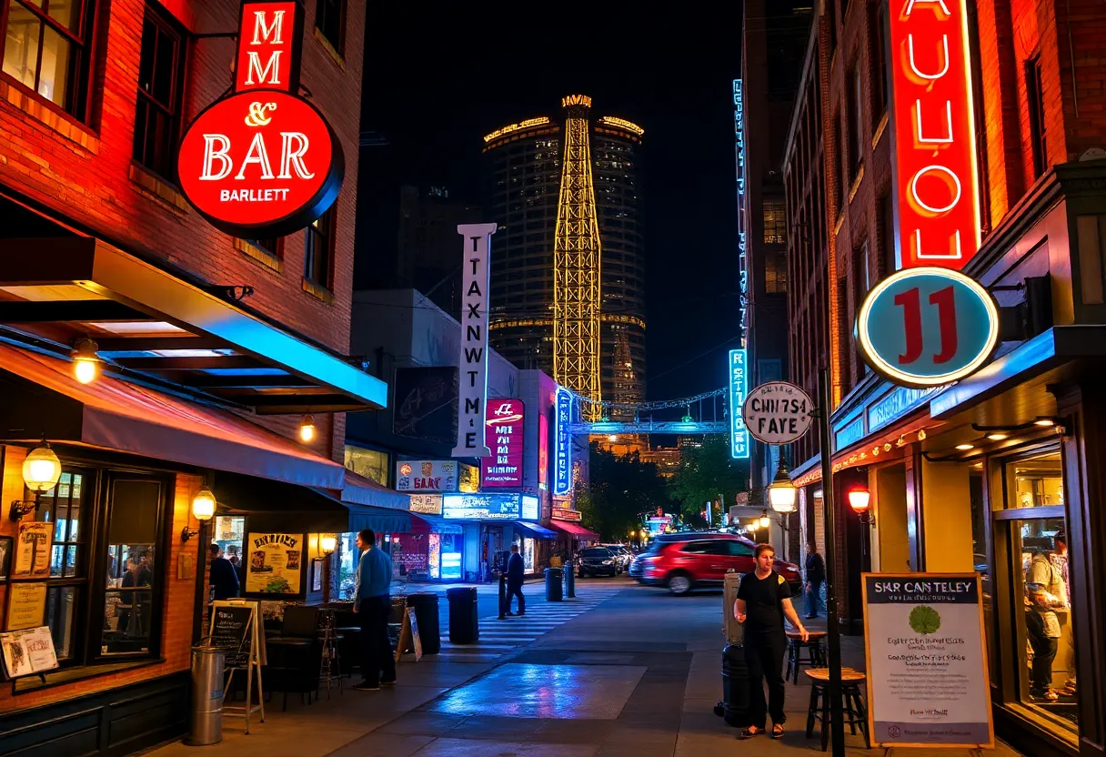 Bar establishments in Austin, Texas at night