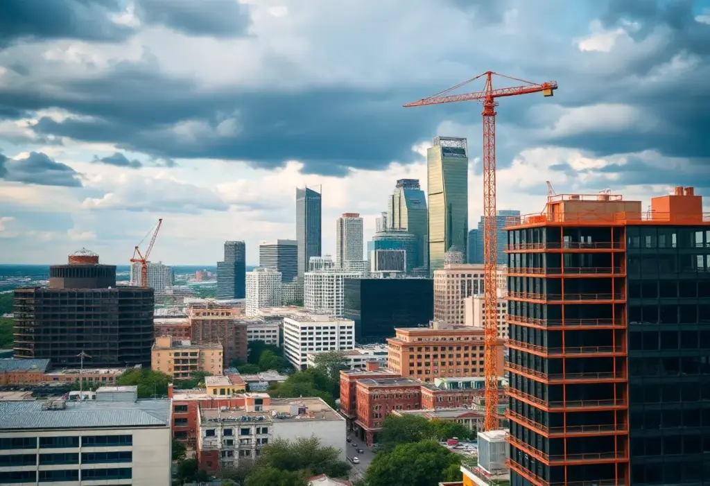 A panoramic view of Austin highlighting construction and urban developments.