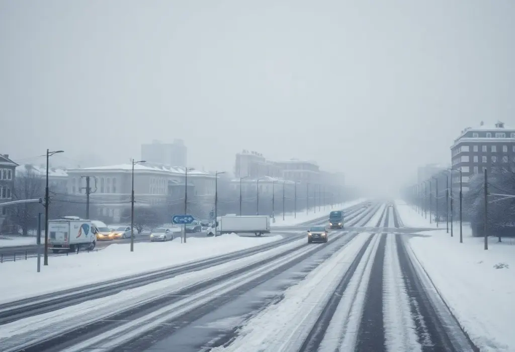 Austin city covered in ice and snow during a winter storm