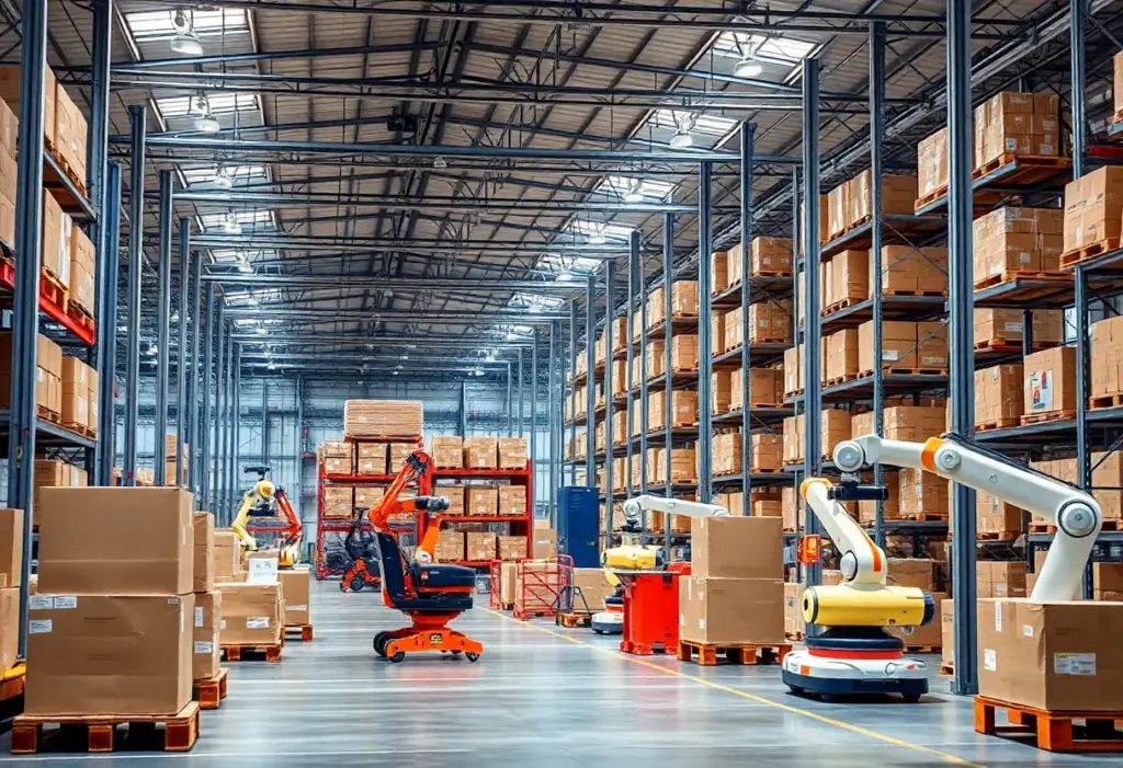 Automated warehouse robots in action