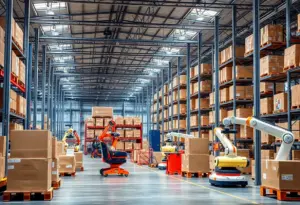 Automated warehouse robots in action