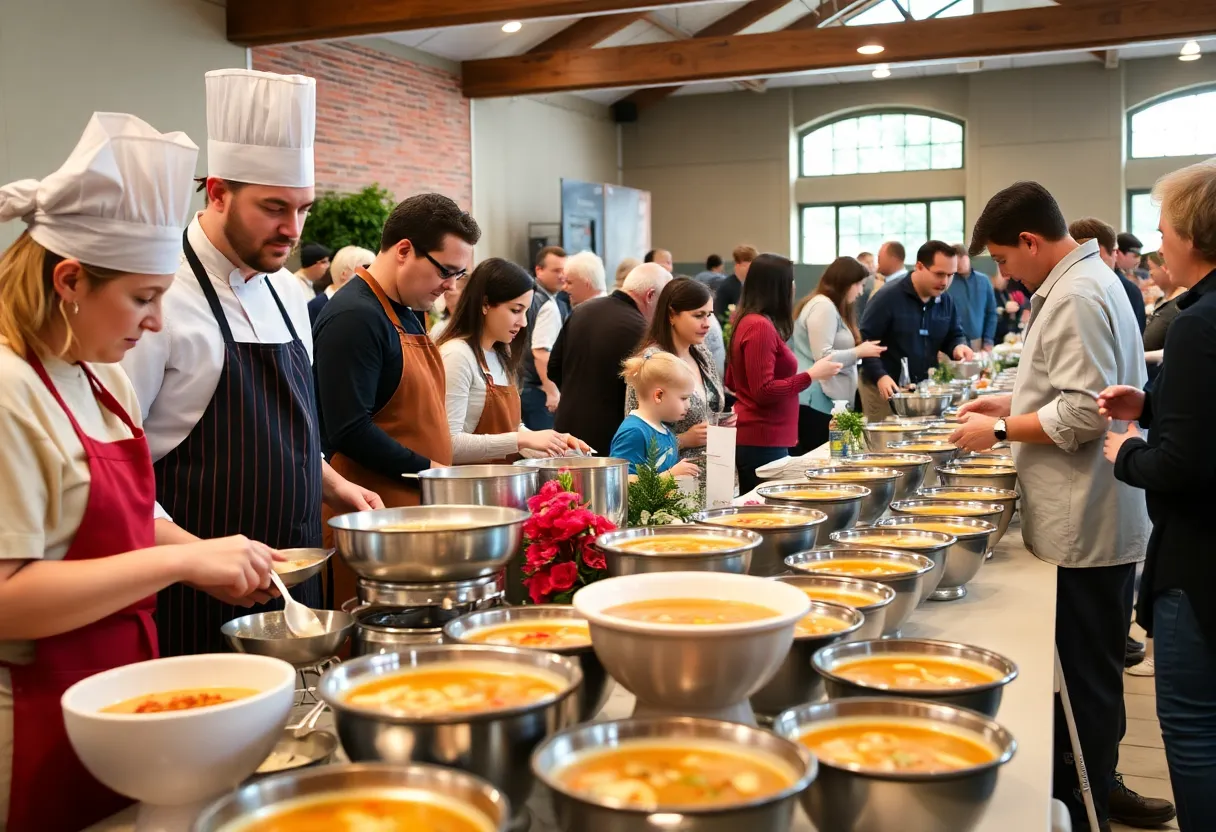 Community members enjoying soups at the Bastrop Empty Bowl Project event