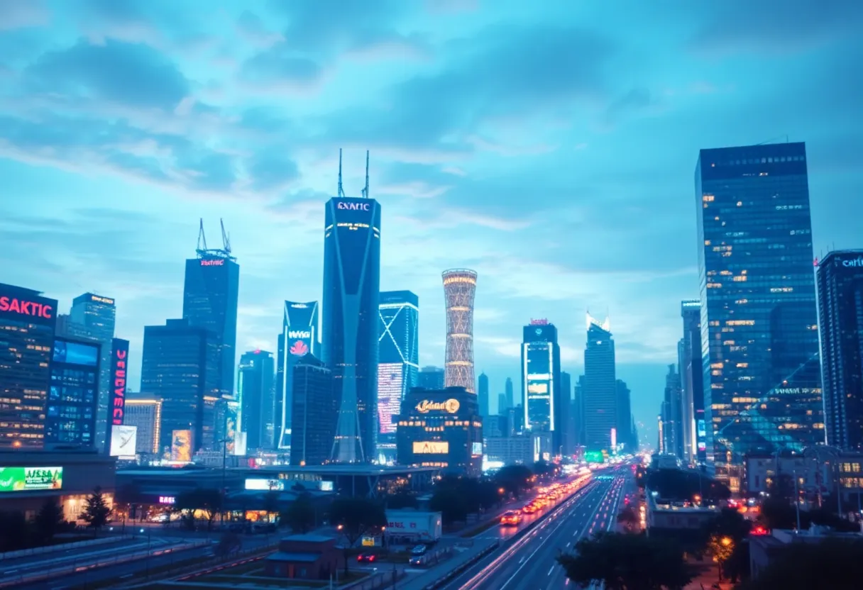 Cityscape depicting AI technology integration