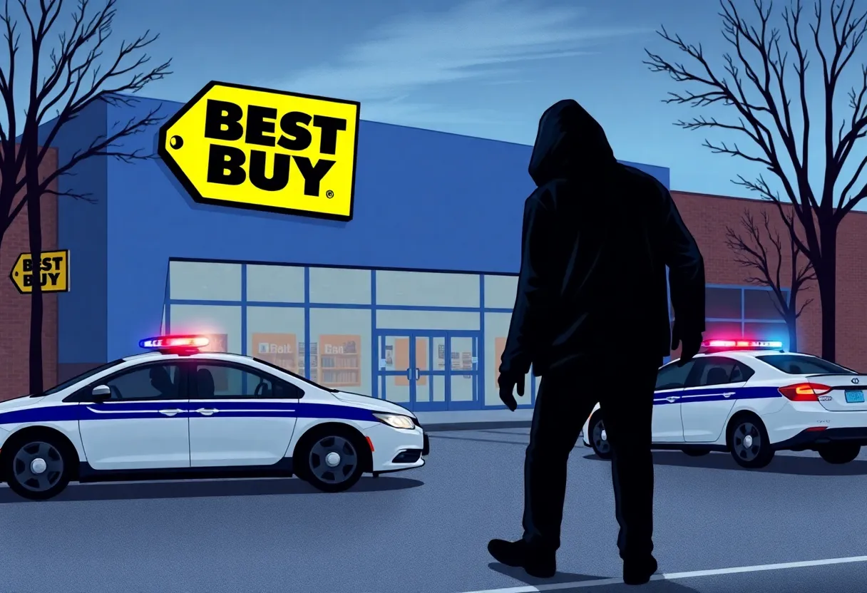 Police outside a Best Buy store after a burglary attempt