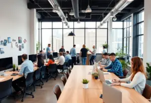 Interior of Betty's new office in Austin with a creative team at work