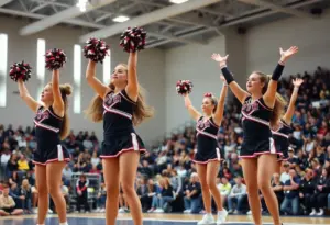 Brenham High School cheerleading team performing at the UIL State Championships