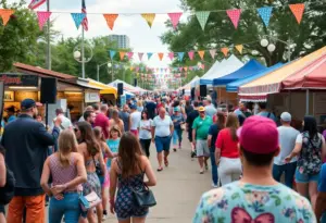 A lively festival scene showcasing music and culture in Central Texas.