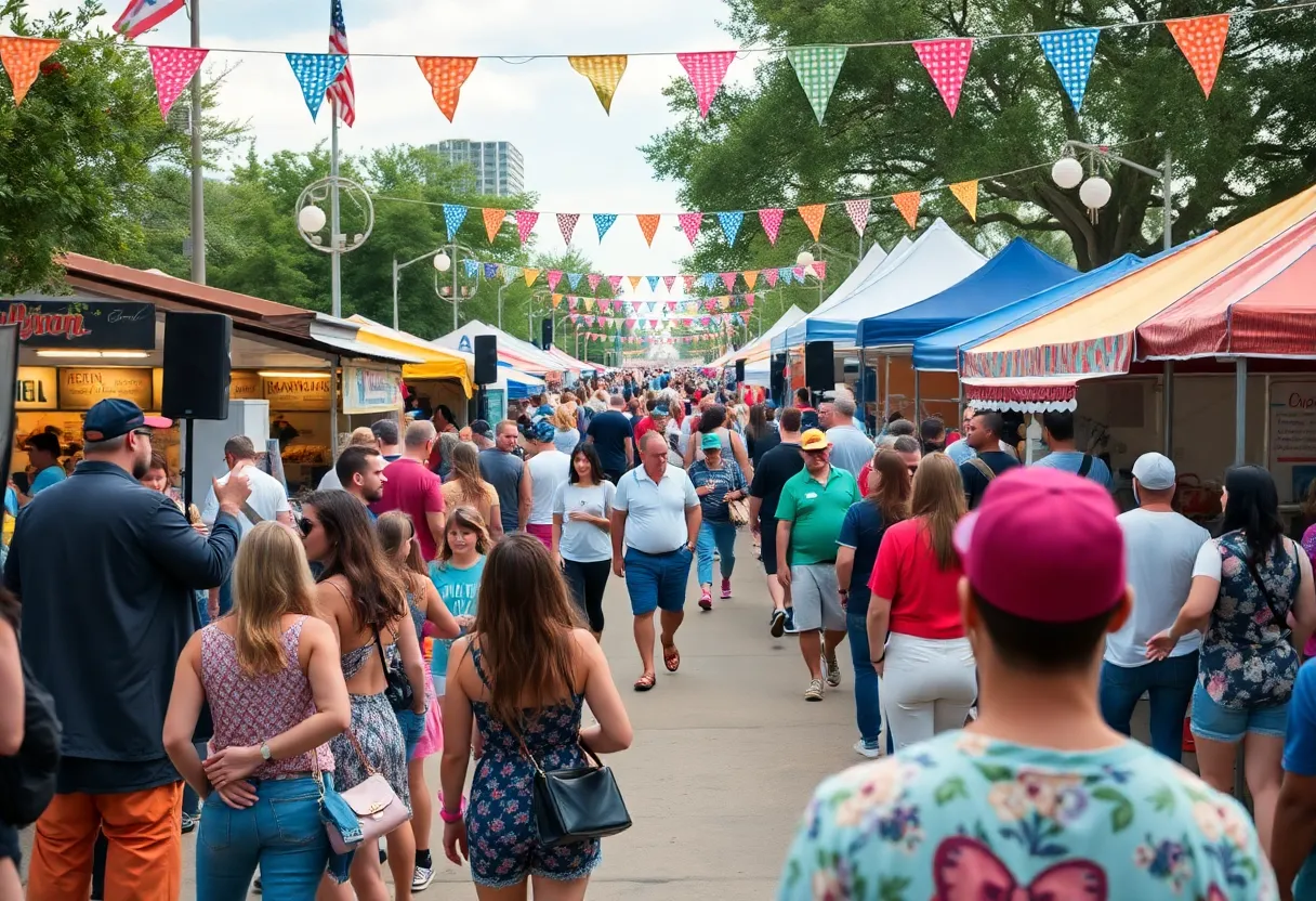 A lively festival scene showcasing music and culture in Central Texas.