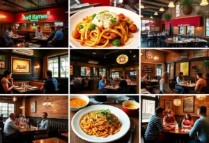 A collage of dining scenes from Central Texas restaurants