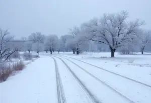 Snow-covered landscape in Central Texas due to a winter storm