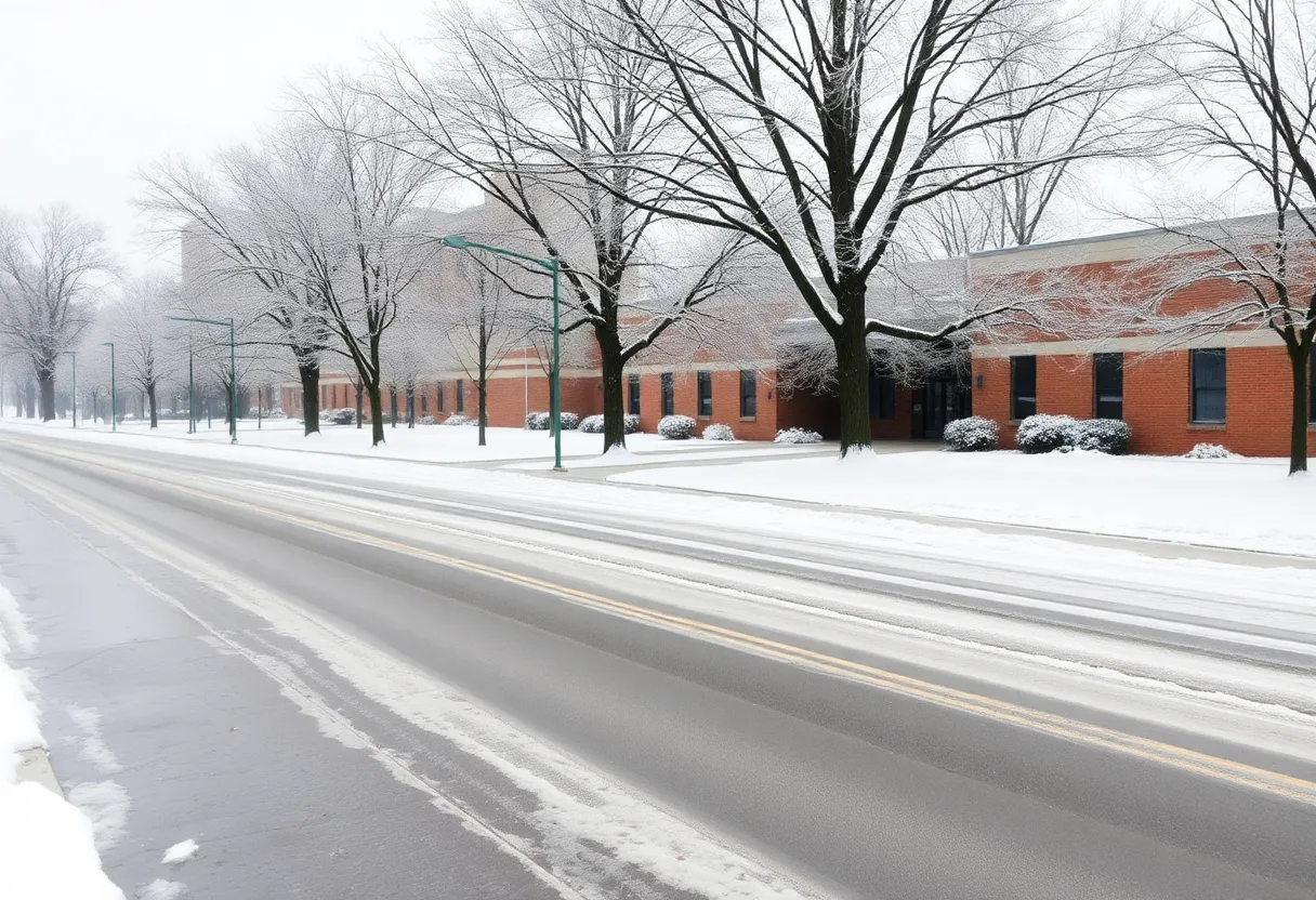 Icy streets and snow-covered trees in Central Texas
