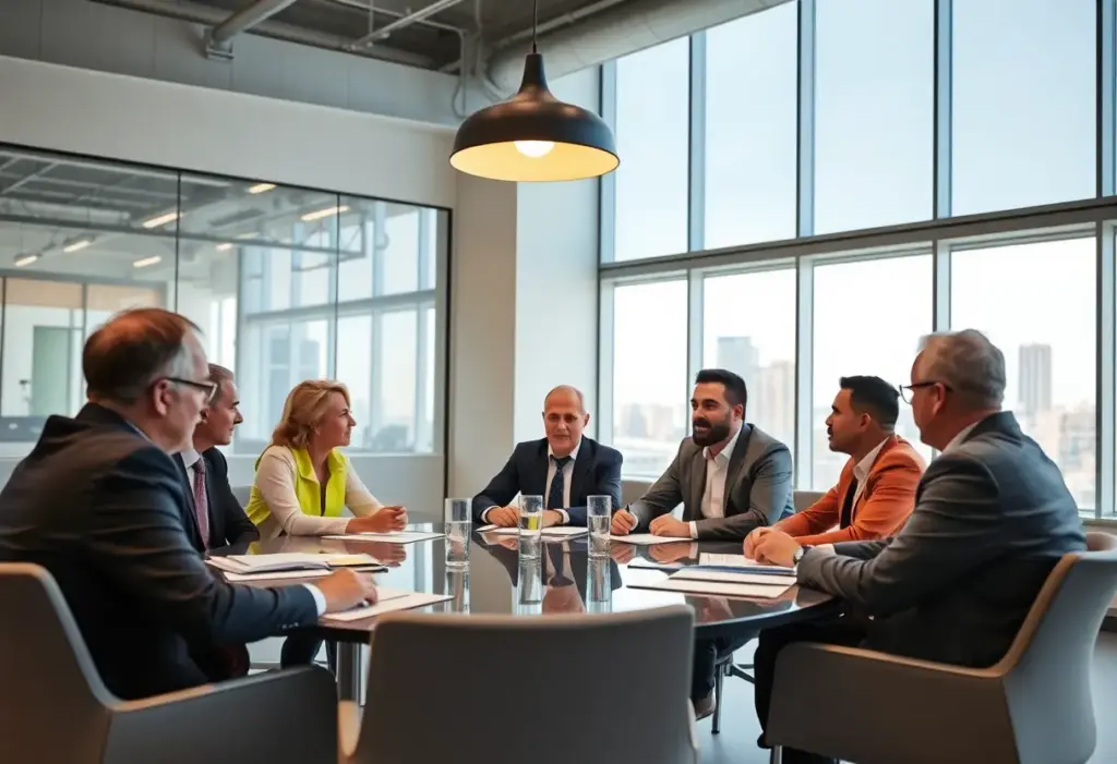 Clinton Harned in a professional setting discussing governmental affairs with industry leaders