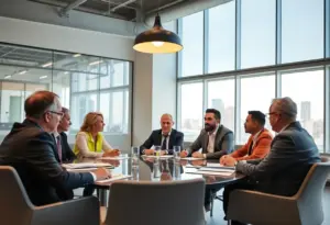 Clinton Harned in a professional setting discussing governmental affairs with industry leaders