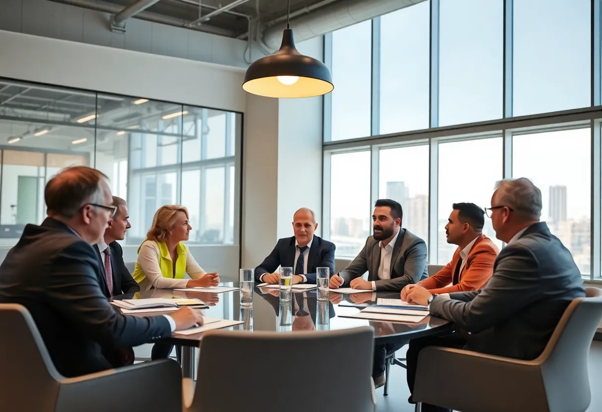 Clinton Harned in a professional setting discussing governmental affairs with industry leaders