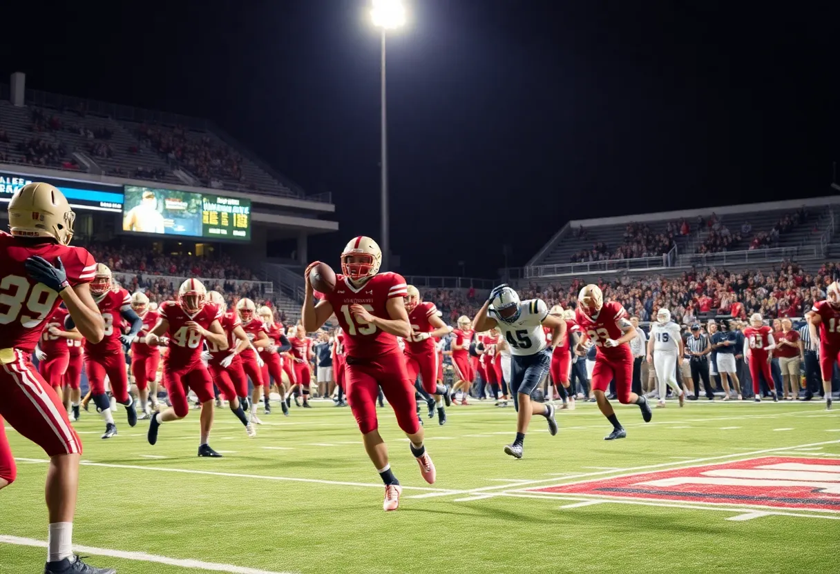 Dynamic scene from a college football game showcasing athletes in action