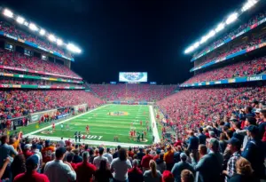 Fans cheering in a college football stadium during the playoff semifinals