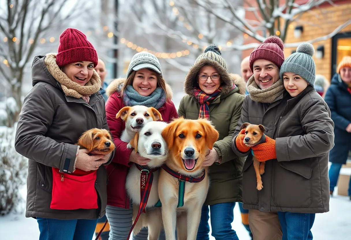 Community members supporting shelter dogs during winter storm at Austin Pets Alive