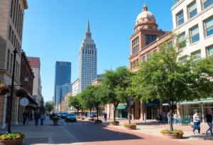 Congress Avenue in Austin with expanded sidewalks and pedestrian zones