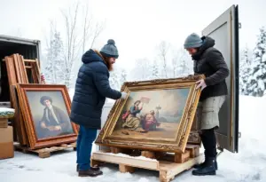 Team packing antiques and artwork for winter relocation in Austin