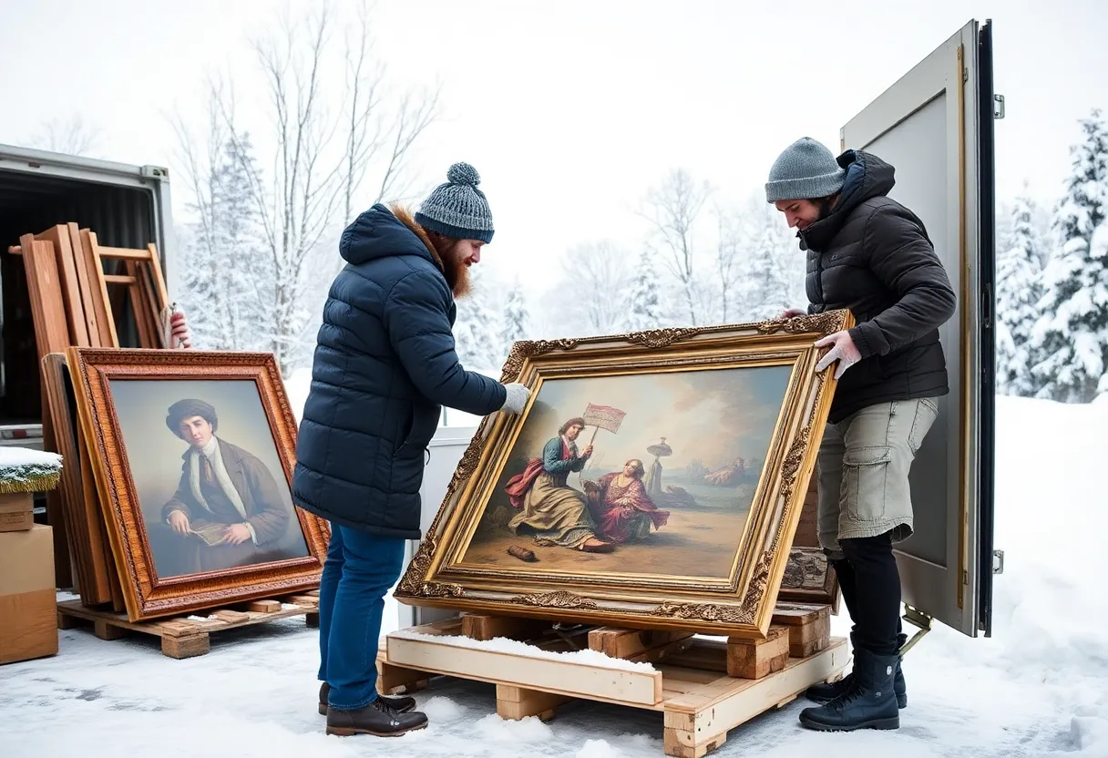 Team packing antiques and artwork for winter relocation in Austin