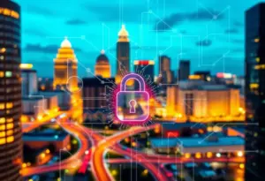 Digital representation of cybersecurity growth in Austin
