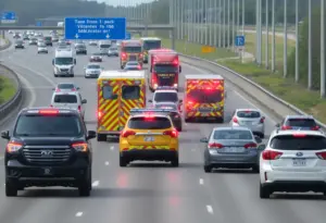 Emergency response teams managing a crash site on Dallas North Tollway.