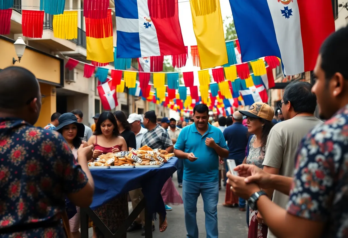 Community members enjoying Dominican Independence celebration with food and games.
