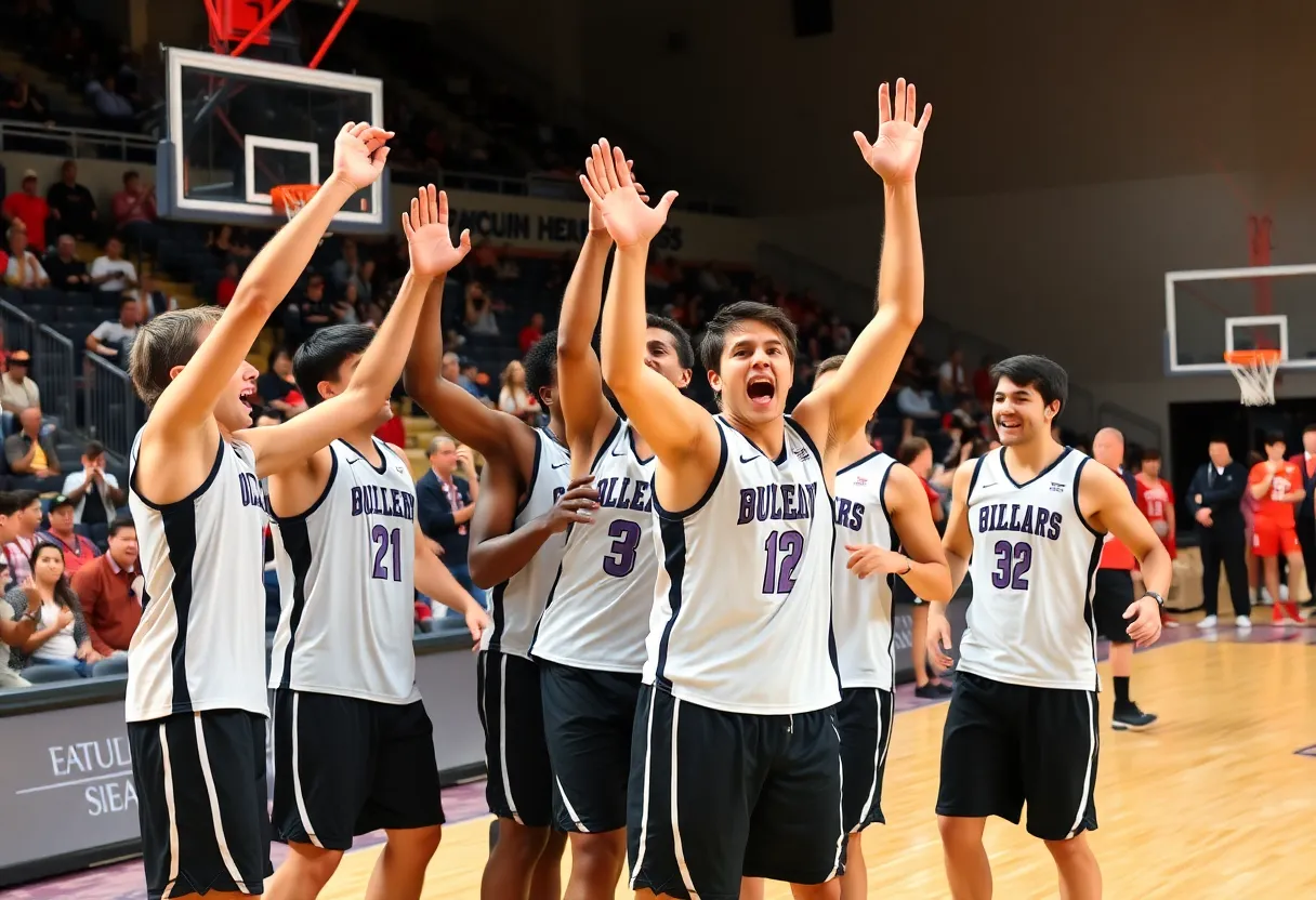 Duke women's basketball team celebrating victory on the court