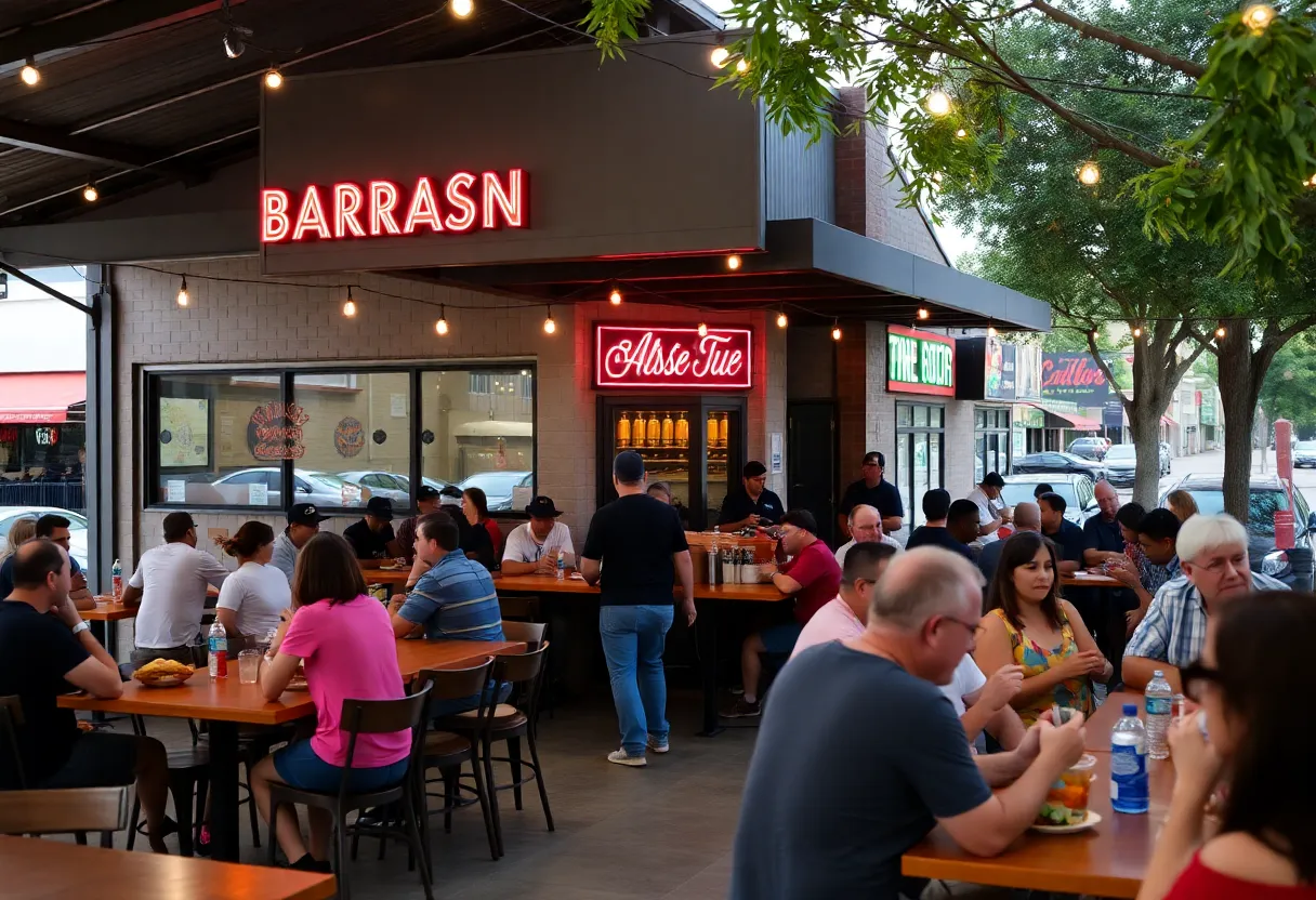 Community members at an East Austin barbecue restaurant emphasizing vigilance against theft.