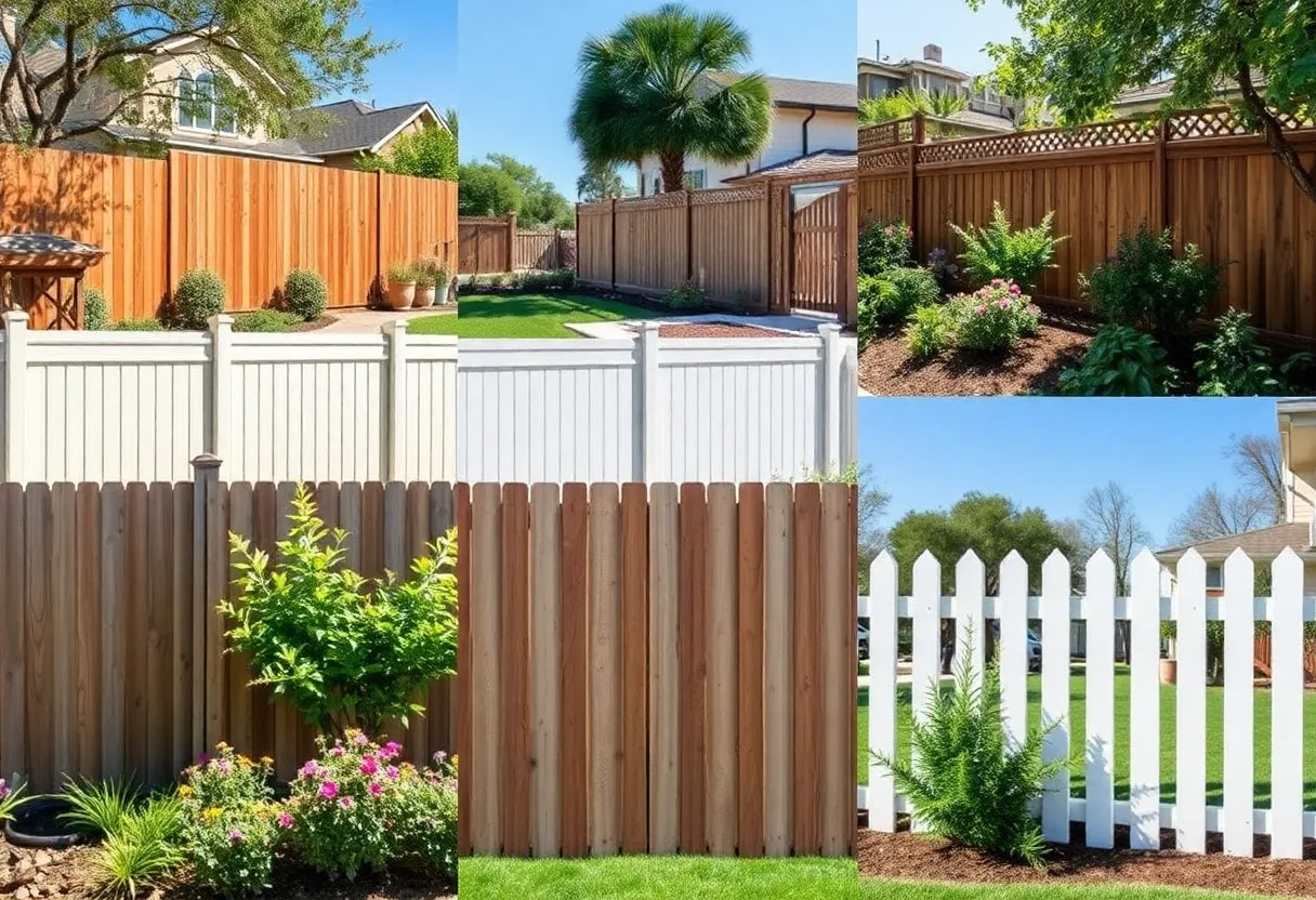 Different fencing styles offered by Austin Fence Company including privacy, shadowbox, and picket fences.