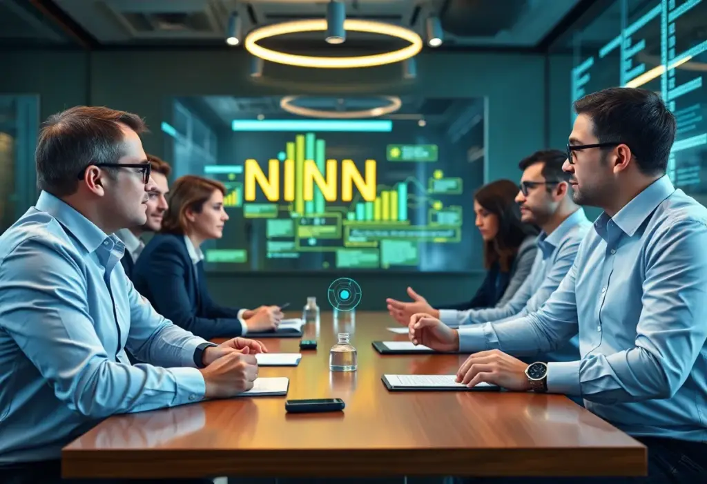 Professionals discussing fintech innovations and AI