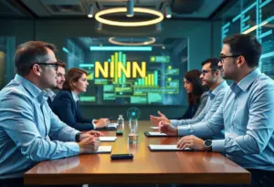 Professionals discussing fintech innovations and AI