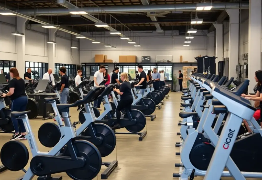 Inside view of a fitness equipment manufacturing facility in Austin