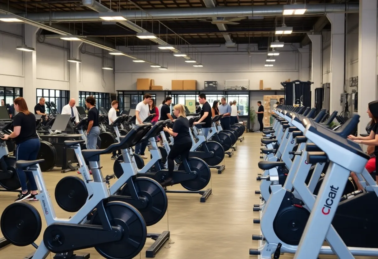 Inside view of a fitness equipment manufacturing facility in Austin