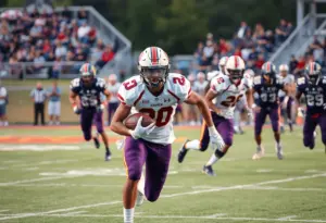 Cornerback making a play during a college football game