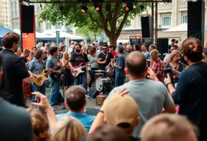Crowd enjoying live music at the Free Week Music Festival in Austin