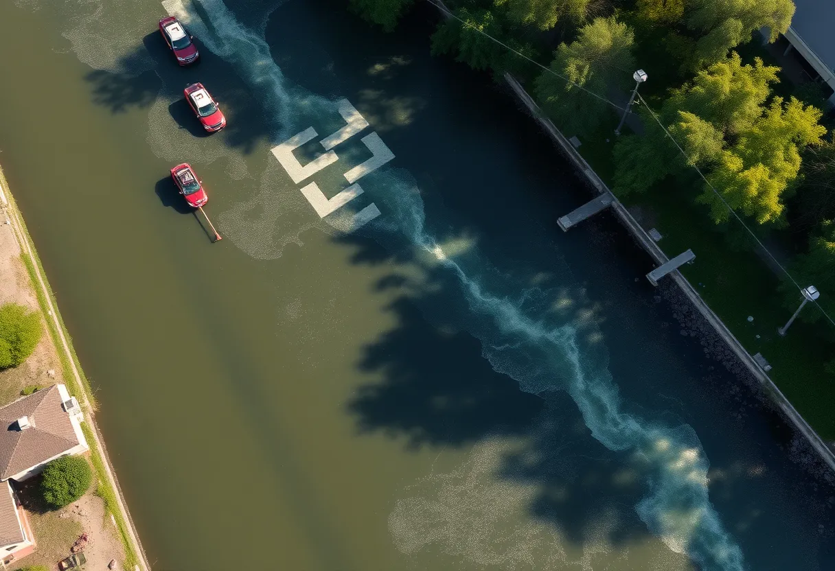 Emergency crews at the San Gabriel River due to sewage spill