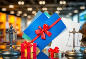 Representation of gift cards and fraud symbols