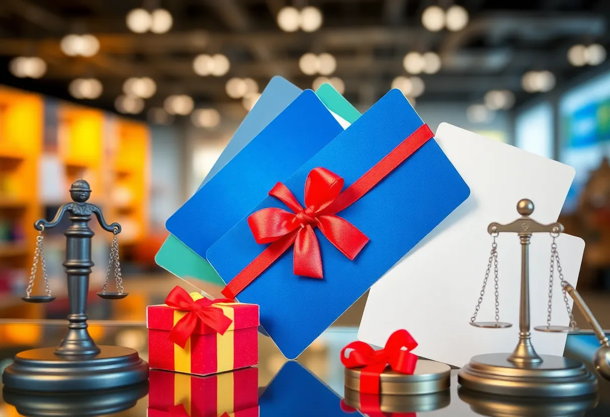 Representation of gift cards and fraud symbols