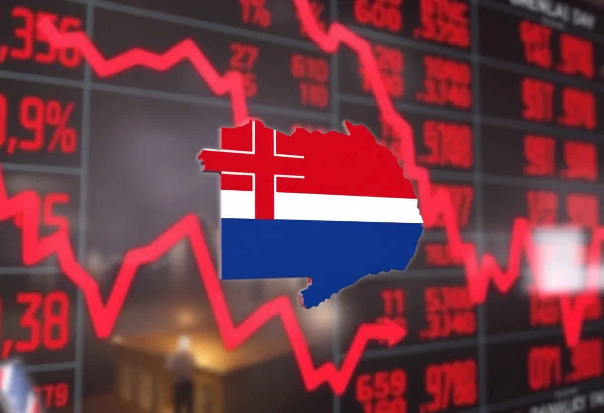 Illustration of declining financial markets amidst U.S. tariff threats over Greenland.