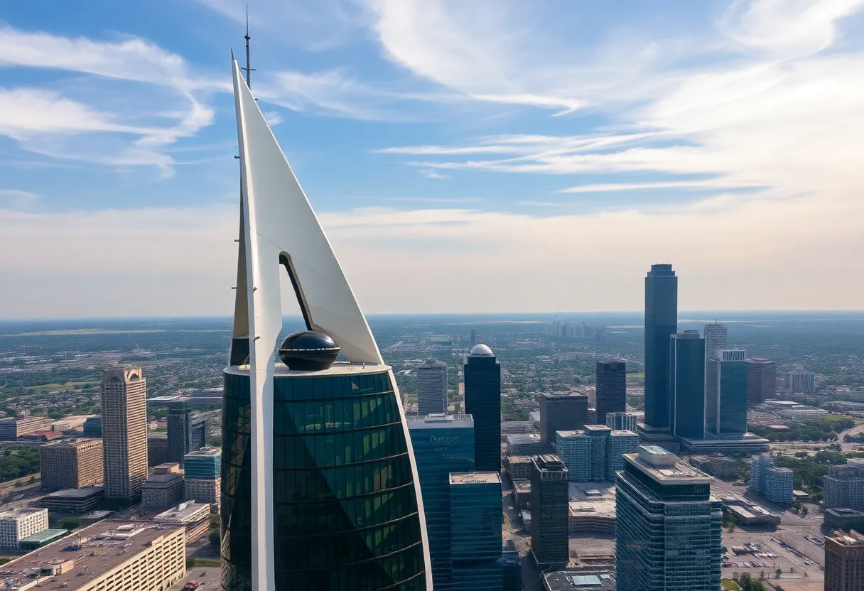 Aerial view of the Sail Tower occupied by Google in Austin
