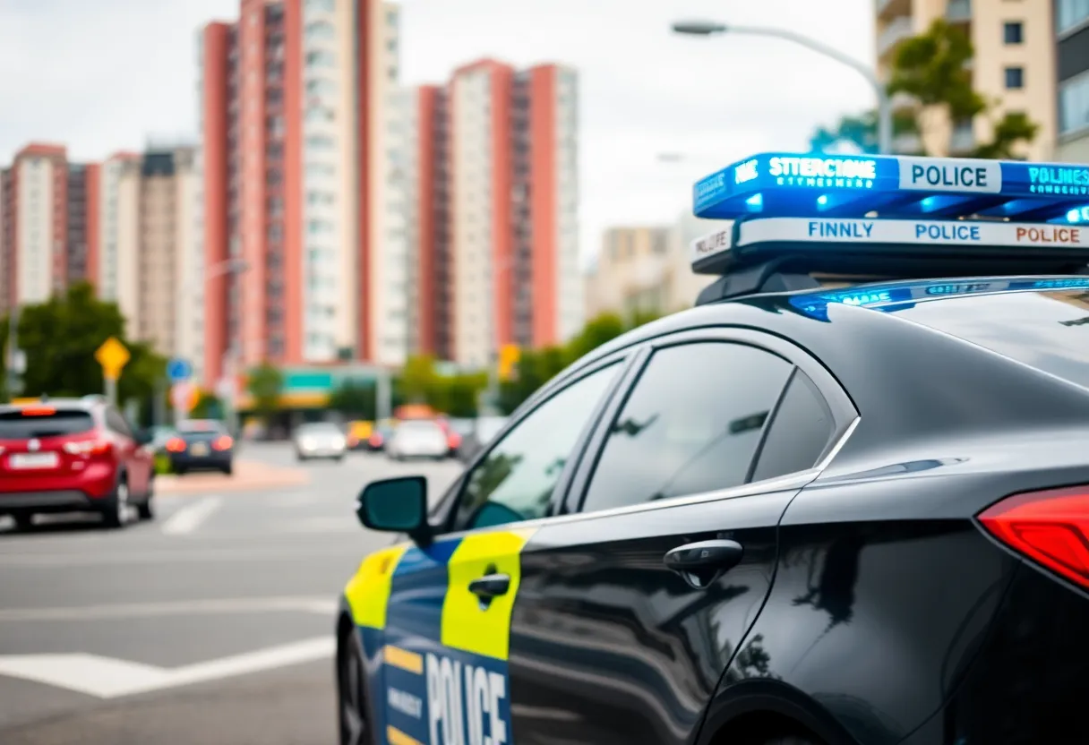 Police car at an intersection in Buda, Texas